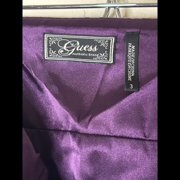GUESS BLACK LABEL Purple Silk Strapless Dress w Velvet Design Junior Sz 3 - Picture 3 of 6